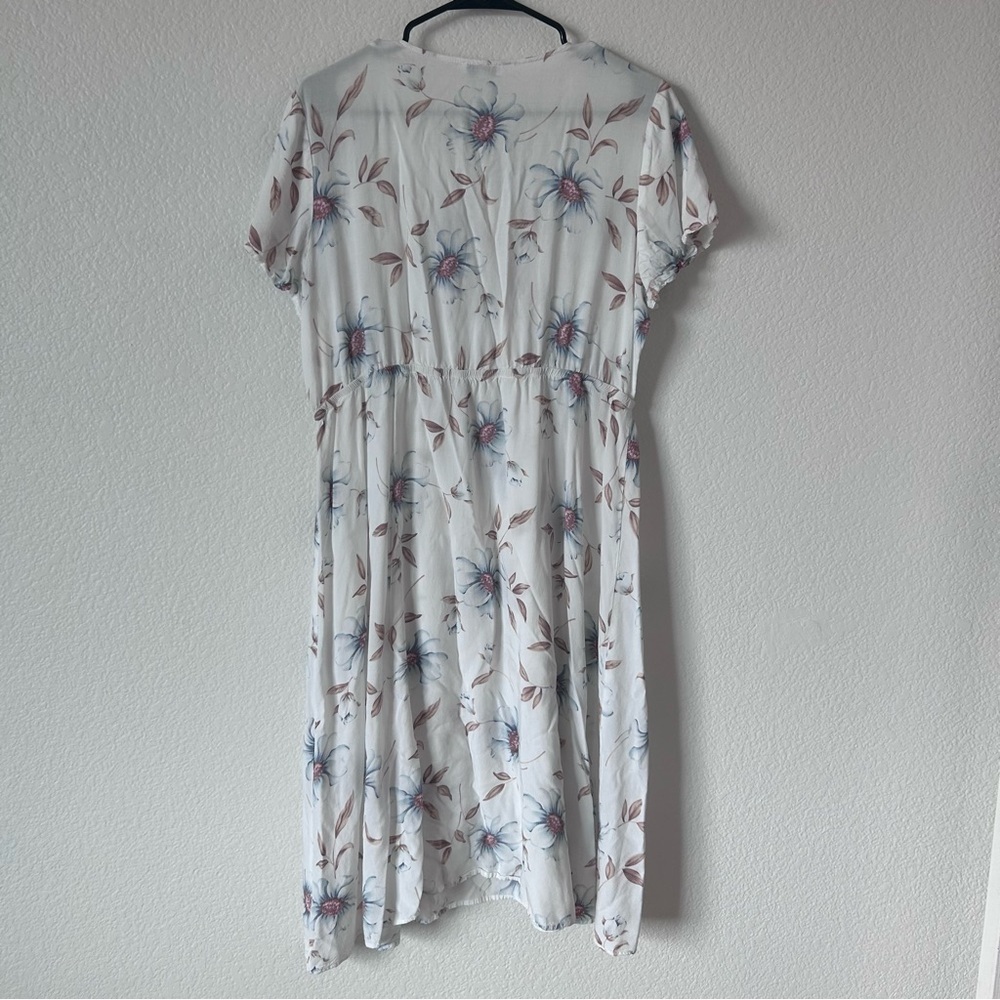 White Floral XL Midi Dress with Blue Bloom Print Modest, Conservative, Flowy - Picture 2 of 10